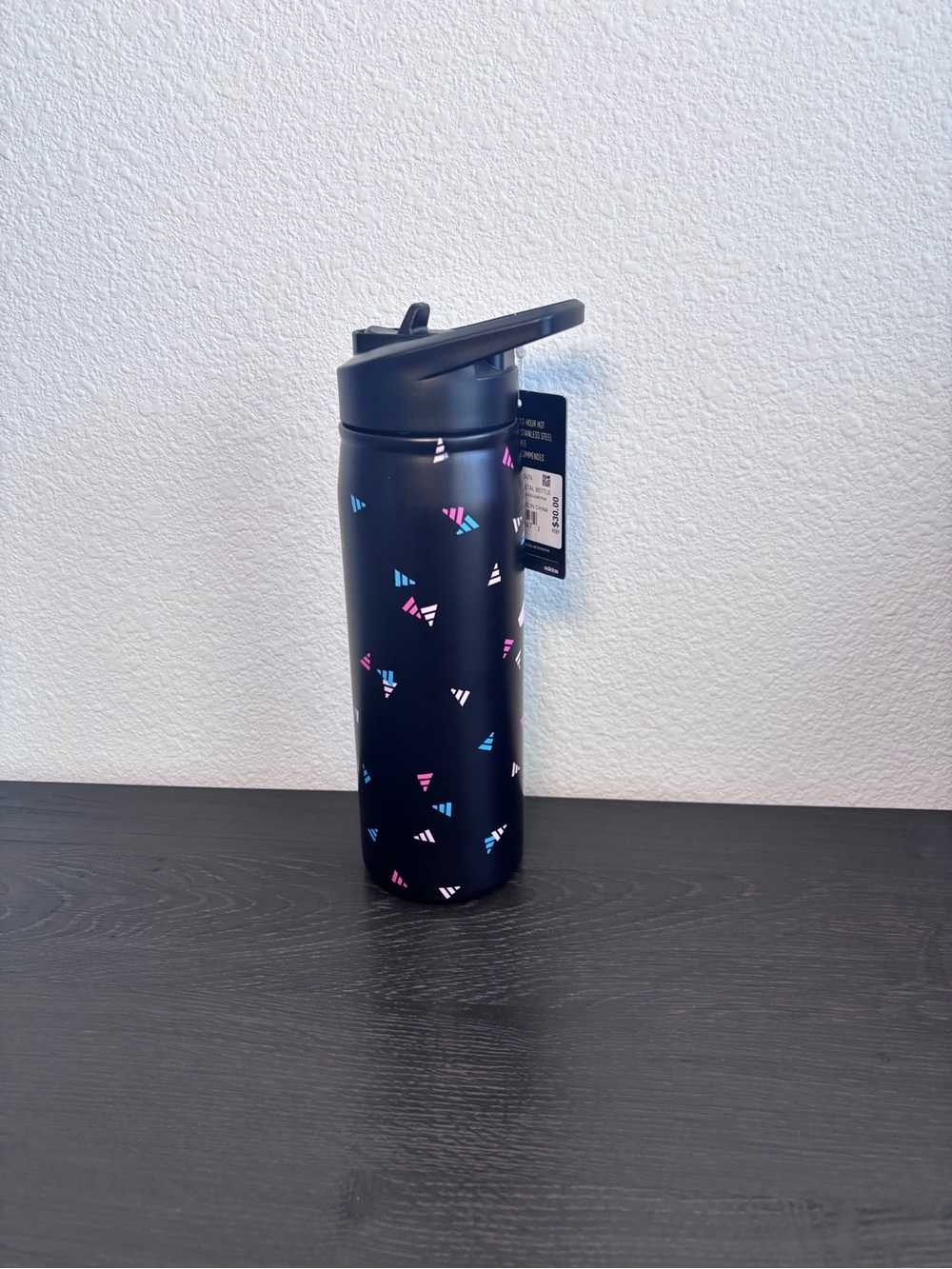 adidas Black Steel Bottle with Pink & Blue Triangle Motif